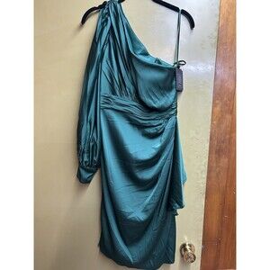 Ieena For Mac Duggal Emerald One-Shoulder Satin Ruffle Cocktail Dress Size 6 New